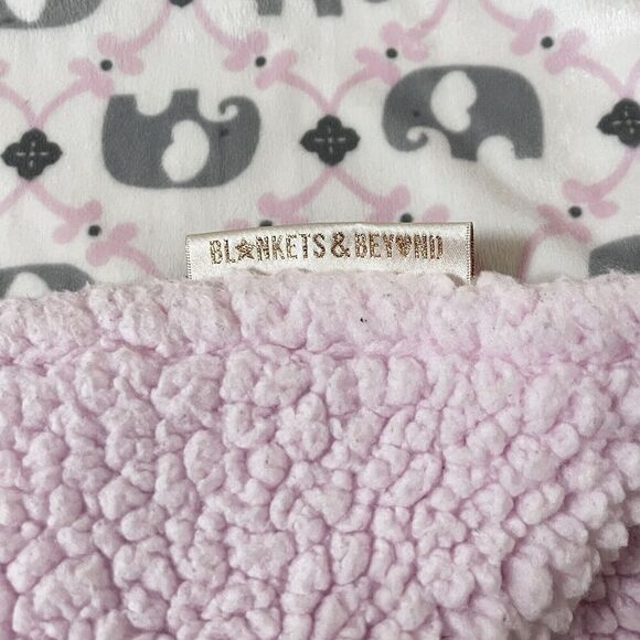 Blankets & Beyond Pink Gray Elephant Security Blanket Lovey Sherpa Back Lovie - Picture 3 of 14